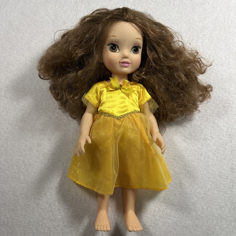 Disney Belle Beauty and the Beast Girl Play Doll Brown Wavy Hair Yellow Dress